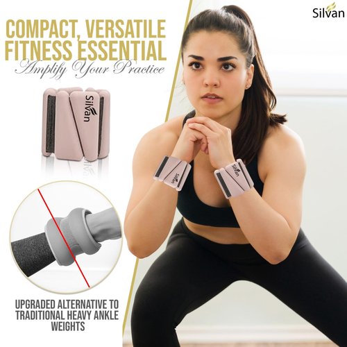 SILVAN Ankle and Wrist Weights for Women and Men - 1lb Pair, Modern Beige Neoprene Wrist and Ankle Bangles for Yoga, Walking, Running, Barre, Pilates, Cardio & Aerobics, Home & Gym Workouts