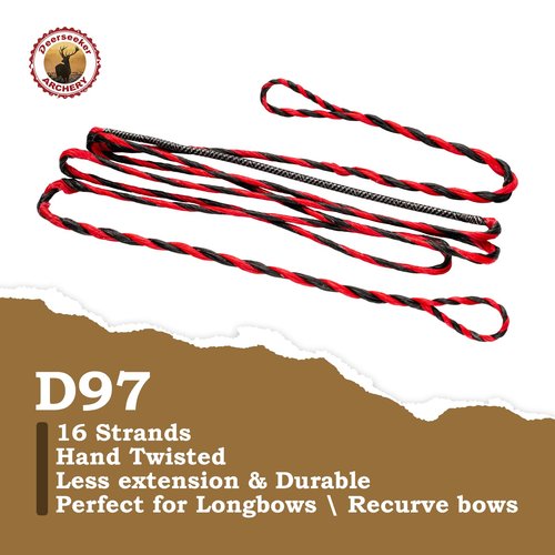 Deerseeker Flemish D97 Bow String Handmade Twist Bowstring 16 Strands 54-70in Fast Flight for Traditional Longbow Recurve Bow Replacement Archery Accessories (Brown+Black, AMO 62"(Actual Length 58"))