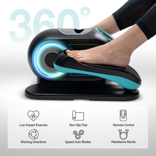 HUEIYEH Under Desk Elliptical Machine, Ellipse Leg Exerciser for Seniors, Seated Pedal Exerciser with Resistance Bands Non Slip Mat, Remote Control, 12 Adjustable Speeds for Home, Seniors, Adults