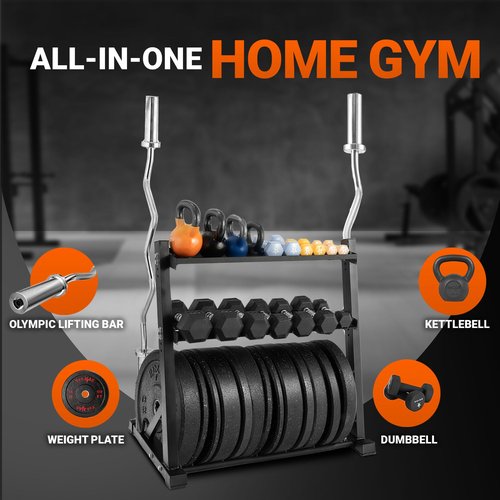 Metal Weights Storage Rack for Dumbbells, Kettlebells and Weight Plate + Weight Plate Holder Attachment 2x2
