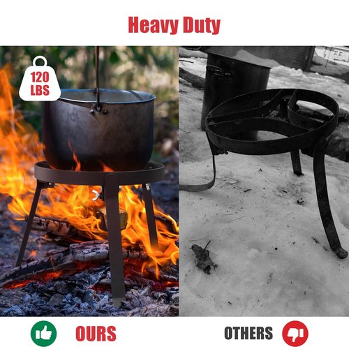 ETICSIPA Cooking Tripod for Campfire, 9.8Inch Durable Steel Campfire Tripod for Cooking for Dutch Oven Outdoor Cooking, Foldable Fire Pit Stand with Black Heat Resistant Coating