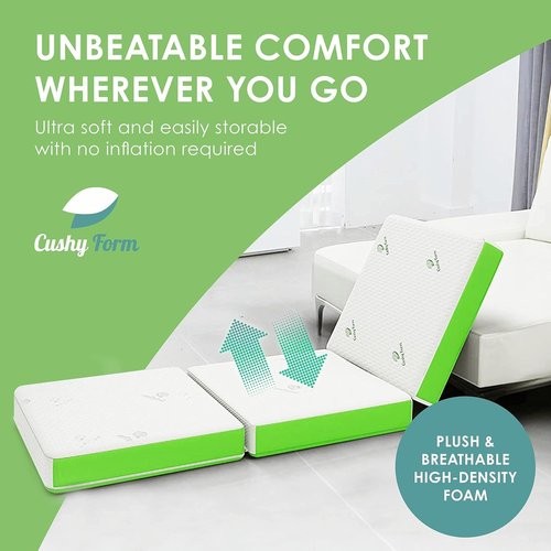 Cushy Form Floor Mattress - Foldable 4 Inch Foam Camping Bed w/Case for Adults & Kids - Portable Bed for Travel, Van, Guest - Fold Up Pad - College Dorm Room Essentials for Girls and Guys