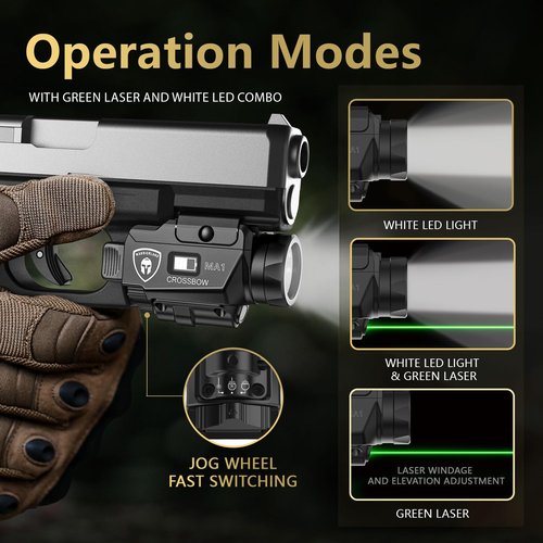WARRIORLAND MA1 Laser Light Combo Holster Fit for M&P 9mm Shield EZ, 800-lumen LED Gun Flashlight and Green Laser Weapon Pistol Light & Right-Hand IWB Holster, Rechargeable | Screen Power Indicator