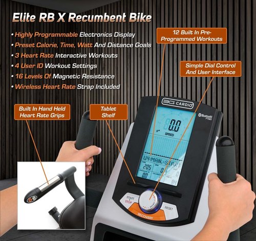 Elite RB X Recumbent Exercise Bike - FreeSync FTMS Bluetooth Smart App Connectivity - Compact 49" (L) - Oversized Soft 4-Way Adj. Seat - 350 lb Cap. - Low Step-Thru Design - Commercial Grade