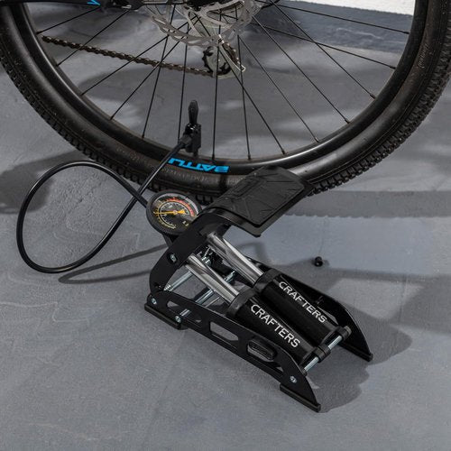 CRAFTERS Foot Pump - Multipurpose Valve Head for Bikes, Cars and Balls | Long Hose | Easily Readable Gauge | Light & Durable Steel Build.