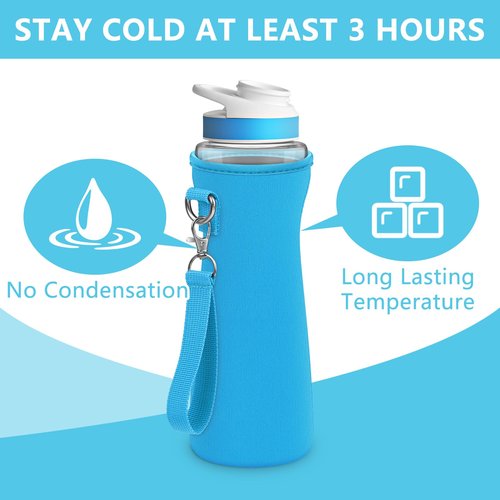 2Pcs Protective Sleeves with Detachable Strap for Cirkul Water Bottle, for 22 oz Plastic & Stainless Steel, Anti-slip Cover Made for Cirkul Accessories, Sweat Absorbing Material, Blue & Purple