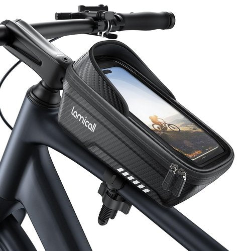 Lamicall Bike Frame Bag Waterproof, [1s Release] [2 in 1], Phone Holder Mount, Cycling Pouch with Rain Cover, Bike and Bicycle Top Tube Bag Accessories for Phones Under 7"