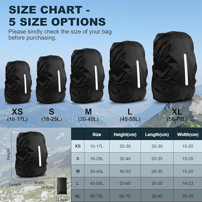 LAMA 2 Pack Waterproof Rain Cover for Backpack, Reflective Rucksack Rain Cover for Anti-dust/Anti-Theft/Bicycling/Hiking/Camping/Traveling/Outdoor Activities (Black, XS)