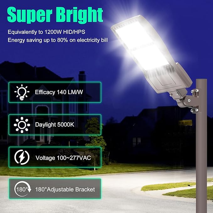 BBESTLED 320W LED Parking Lot Light Outdoor Wall Mount, UL DLC Listed IP65 5000K Commercial Area 100-277VAC Input, Parking Light Pole Fixtures, Arm Mount LED Light 44800LM