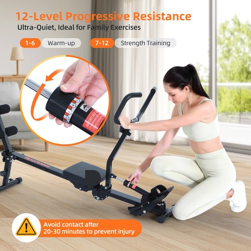 Sportneer Rower Machine for Home Foldable Hydraulic Rowing Machine with 12-Level Resistance - Multi Functional Row Machine Equipped with Caster and Backrest, 297lbs Maximum Load Rower Machines