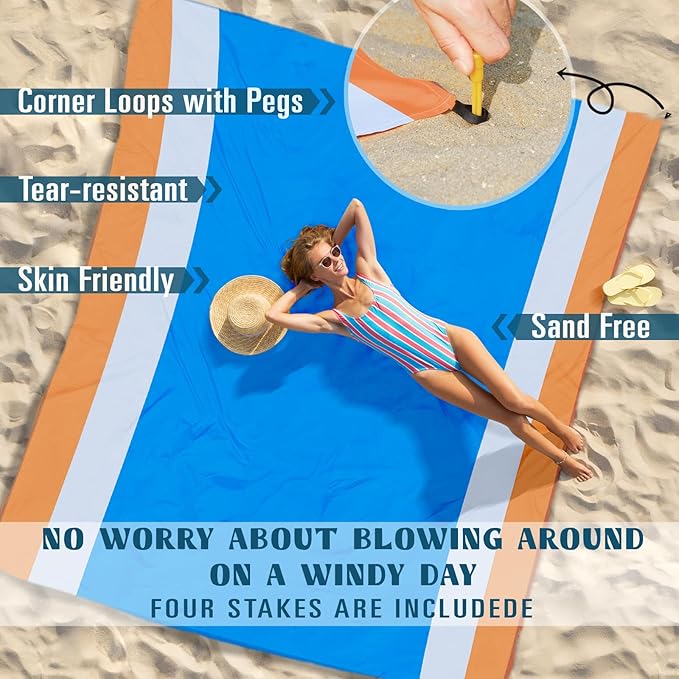 Beach Blanket Sandproof Waterproof 10'×9' 1-8 Adults Oversized,Compact Lightweight Durable Beach Mat for Travel Camping Hiking Picnic Blanket