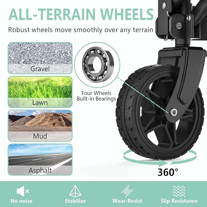 Collapsible Folding Outdoor Utility Wagon, 120L Beach Wagon Cart with All Terrain Wheels, 225lbs Heavy Duty Foldable Grocery Wagon for Camping Garden Shopping Sports