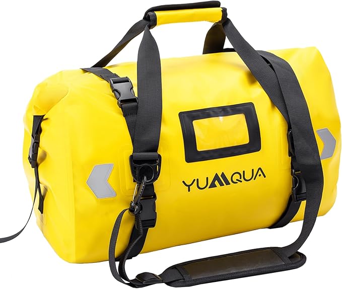 Waterproof Duffel Bag, Large Duffle Bag for Travel Heavy Duty Dry Bag with Durable Strap & Handle for Outdoor Motorcycle Boating Rafting Kayaking Paddleboarding, 40L Capacity after Fold Yellow