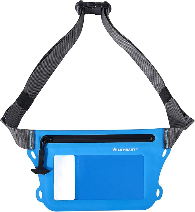 WILD HEART Waterproof Waist Bag IPX8 with Adjustable Waist belt Screen Touchable Dry Bag Double Inner Pocket for Swimming Diving Floating Rafting Boating