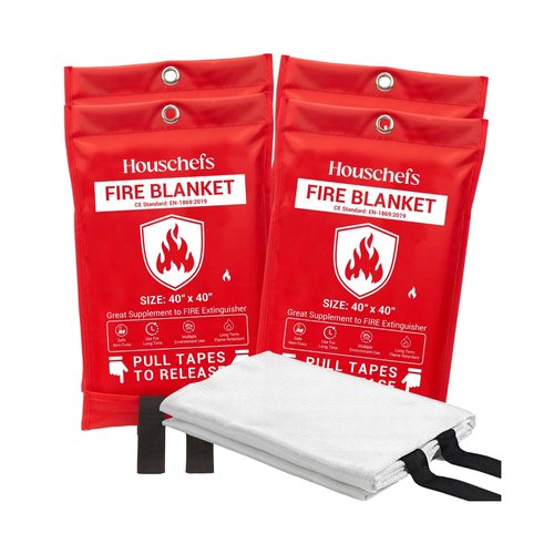 Houschefs Emergency Fire Blanket for Home and Kitchen - 4 Pack - Fire Suppression Blanket for Home Safety, 40” x 40” Fireproof Blankets for Grill, Camping, Fireplace, and Office Safety (Pack-04)