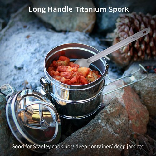 Tibest Titanium Long Handle Spoon, 8.7" Camping Spork Long Backpacking Spoon Titanium Ultra Lightweight Camping Utensil for Backpacking Camping, Hiking, Travel