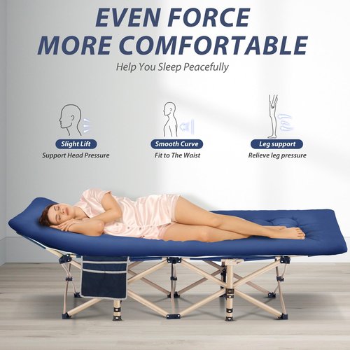 Candockway Folding Camping Cot with Comfy Mattress(Blue),600LBS(Max Load),Portable Cot Bed for Adults Include Carry Bags,28" Wider Sleeping Cots for Home,Office Nap,Outdoor Travel Camp Beach