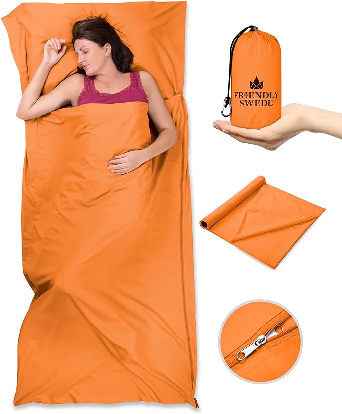 The Friendly Swede Sleeping Bag Liner — Ultralight Polyester or Cold Weather Microfiber Adult Sleep Sack; Thin Travel Sheets for Hotel; Camping Sheets; Travel Sleeping Bag with Pocket-Size Stuff Sack