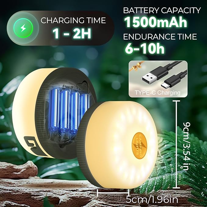 Camping String Lights Outdoor Multi-Color,1500mAh USB Portable Rechargable Camping Lights String 26.2FT with 5 Lighting Modes,Waterproof Camping Lantern String for Party&Halloween(Green)