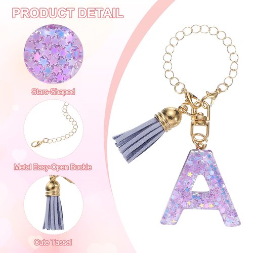 PATIKIL Letter Charm Accessories for Stanley Tumbler Cup, Letter A Keychain Handle Charm Cute Initial Letter with Tassel for Women Tumbler Cup Handle, Purple
