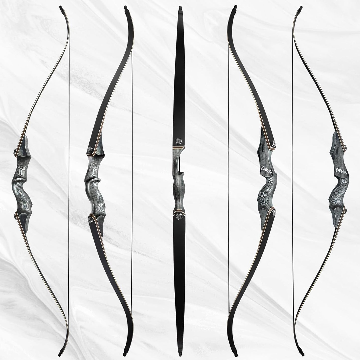 Obert Original Black Hunter Takedown Recurve Bow 60inch with Bamboo Core Limbs Archery Hunting Target Practice