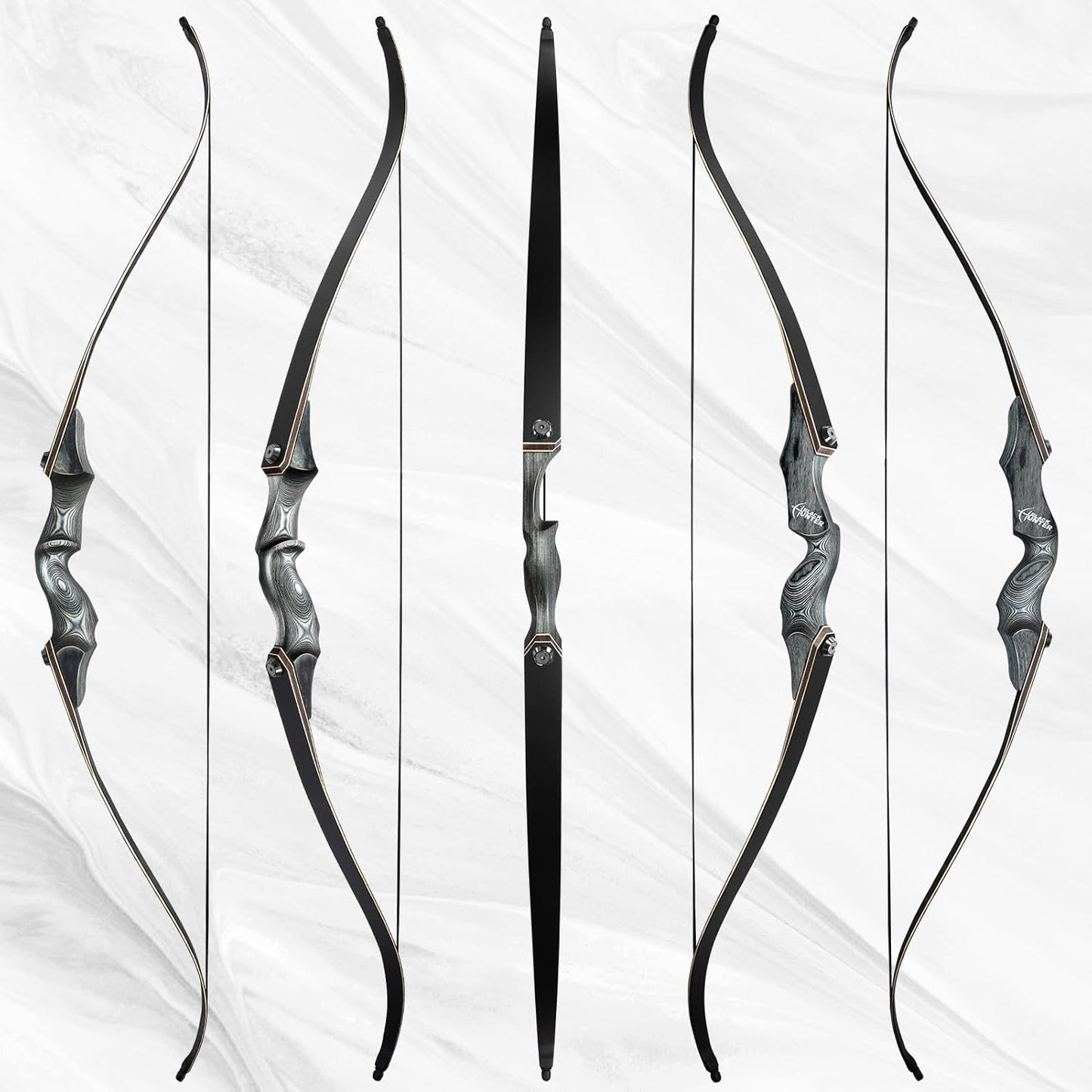 Obert Original Black Hunter Takedown Recurve Bow 60inch with Bamboo Core Limbs Archery Hunting Target Practice