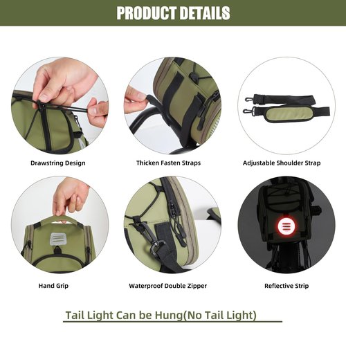 BEEYEO Rear Bike Rack Bag Waterproof Bike Bags with Reflector, Rain Cover & Shoulder Strap for Commuter Travel Outdoor, Green