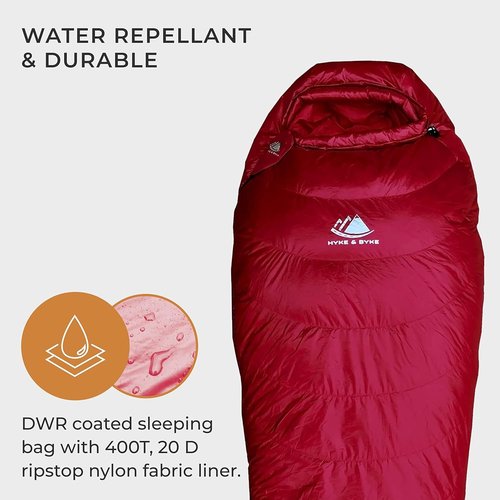 Hyke & Byke Shavano 32 F Hiking & Backpacking Sleeping Bag - 3 Season, 650FP Duck Down Sleeping Bag - Ultralight - Black - 78in - Regular