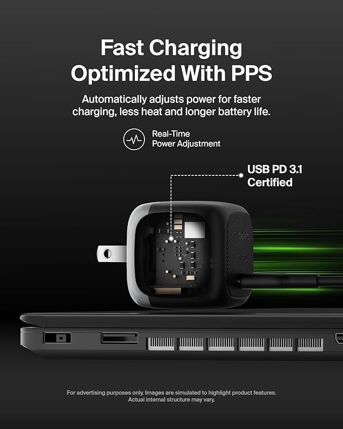 Belkin USB C Charger Block 65W - USB C Cable Included - Super Fast Charging, Type C Wall Charger - Apple iPhone 16/15/14/13, Galaxy S25, Pixel 9, MacBook, iPad, Nintendo Switch 2, & More - Black