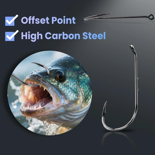 Natufish Baitholder Fishing Hooks 50Pcs Bait Holder Hooks Offset/Double Barbed/Long Shank/Down Eye for Soft Live Baits Saltwater(Size 4#)