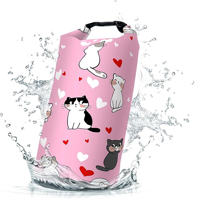 Waterproof Dry Bag,Roll Top Cute Animal Lovely Pet Cat Small Waterproof Backpack 5L/10L/20L Floating and Lightweight Bags for Kayaking, Boating, Fishing, Swimming and Camping