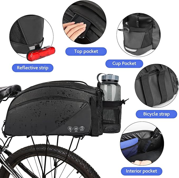 QYCHHJ Bike Rack Bag 12L Bike Trunk Reflective Rear Bag Waterproof Bicycle Saddle Panniers with Shoulder Strap Bicycle Rear Carrier Bag Commuter Bike Luggage Bag Pannier Accessories Storage Bags