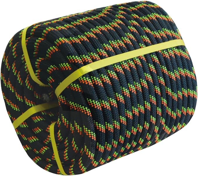 Double Braided Arborist Rope - 3/4 Inch x 200 Feet Polyester High Strength Climbing Rope for Tree Work, Swing, Halyard, Sailing(Black/Green/Orange)