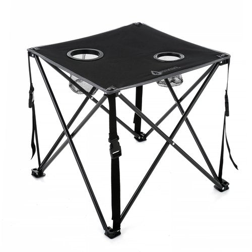 ARROWHEAD OUTDOOR 26” (66cm) Portable Camping Folding Table, 2 Cup Holders, Square, Carrying Case, Steel Frame, High-Grade 600D Canvas