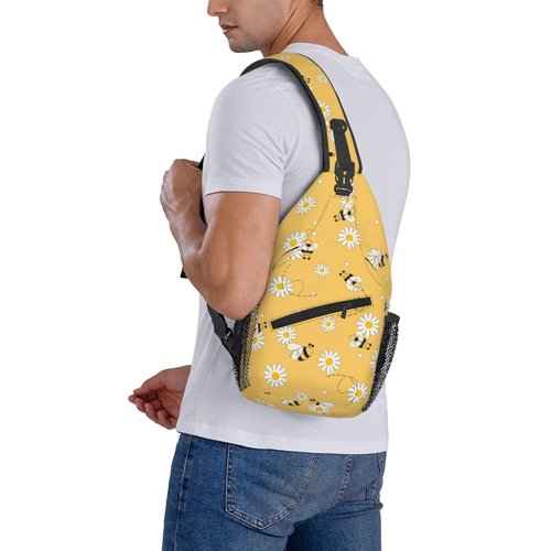 UOYO Cute Bee Sling Bag, Flower Daisy Crossbody Shoulder Backpack Chest Bag Travel Casual Daypacks for Women Men
