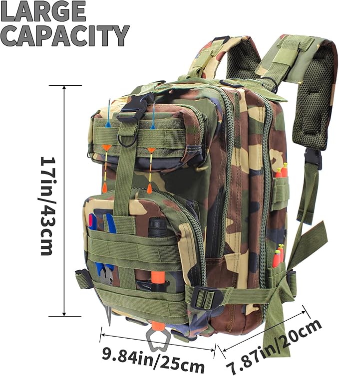 Lightweight Fishing Tackle Backpack Professional Water-Resistant All-in-One Rod Holder & Gear Storage