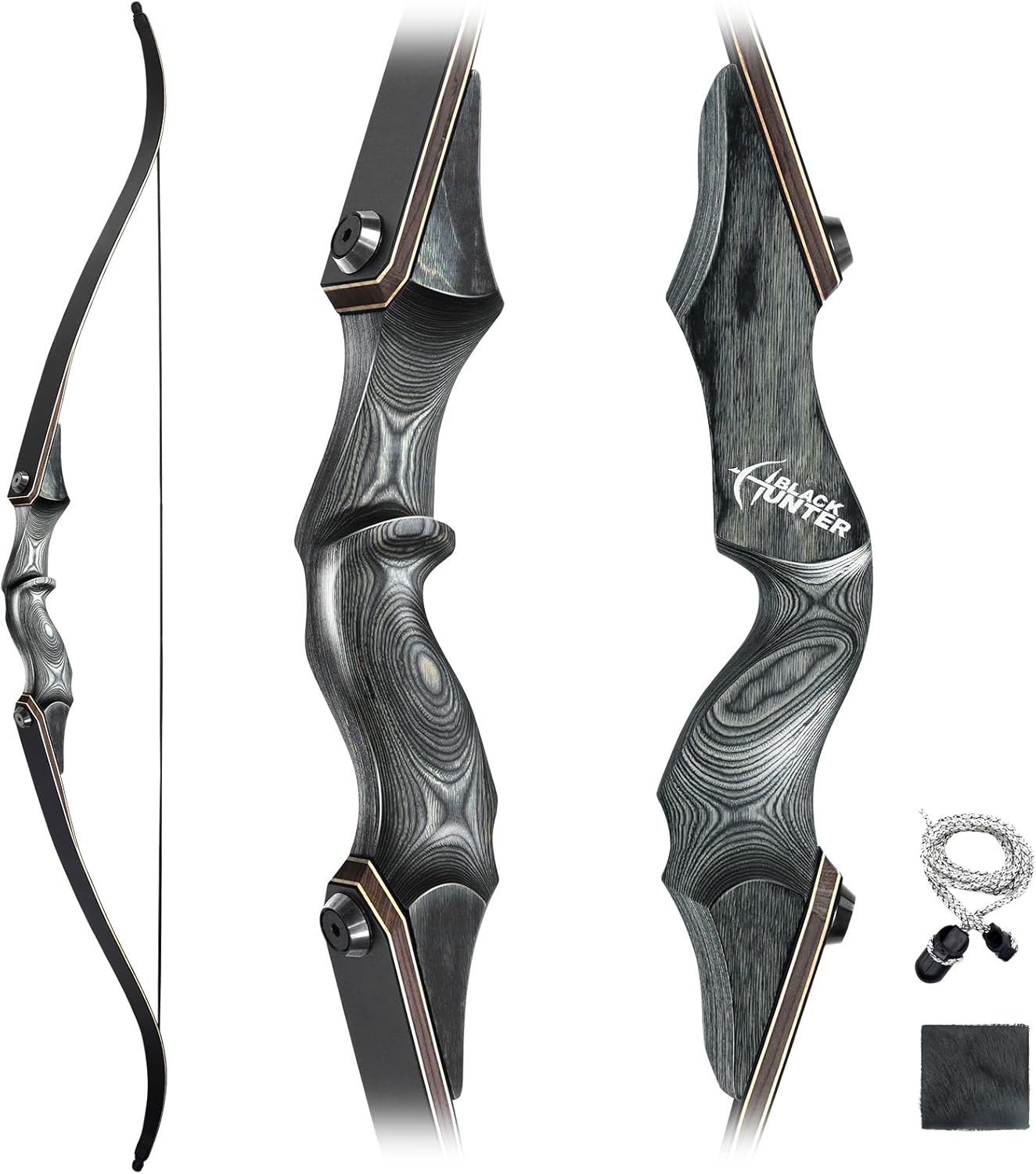 Obert Original Black Hunter Takedown Recurve Bow 60inch with Bamboo Core Limbs Archery Hunting Target Practice