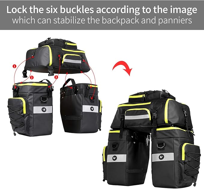 HUNTVP 3 in 1 Multifuctional Bicycle Expedition Touring Cam Pannier Bag (Fluorescent green)