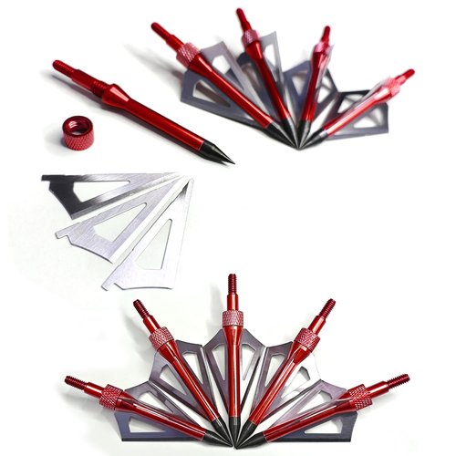 e5e10 12pcs Archery Broadheads 3 Fixed Steel Blade 100 Grain Hunting Arrowheads Fit for Compound Bow and Crossbow with One Black Plastic Portable Broadheads Case (Red-100 Grain)