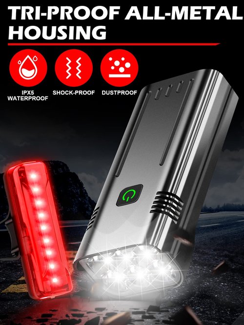 High Lumens Bike Lights Front and Back for Night Riding, 10000mAh USB Rechargeable 6 LED Bicycle Light, 5+5 Modes Bike Headlight and Tail Light Set Runtime 60+ Hrs, IPX5 Waterproof