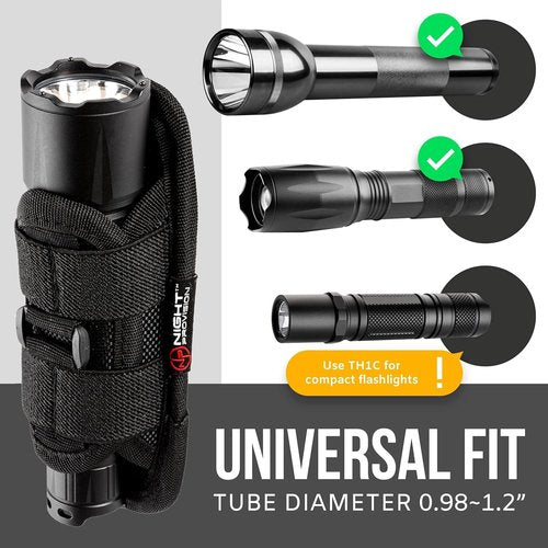 TH1 Tactical Flashlight Holster Duty Belt Pouch Open-end Stretchable Rotatable Clip 360 Degree Holder for Police Military Security Belt (Black)