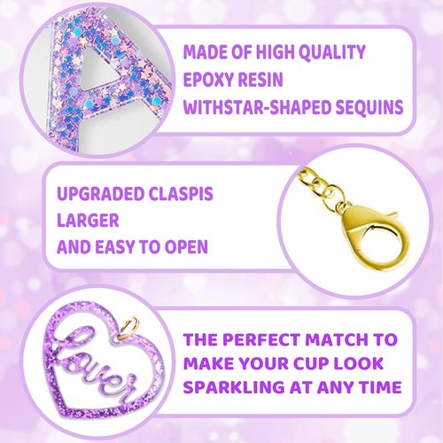 Fabenyok Letter Charm Accessories for Stanley Cup, Cute Initial Letter Keychain Handle Charm with Love for Stanley Tumbler for Women Girls (Purple, Letter L)
