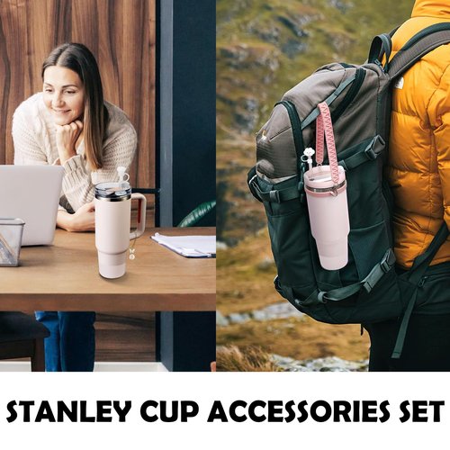 10Pcs Stanley Cup Accessories 9-10mm Stanley Straw Cover Topper Silicone Boot For Stanley Cup Initial Letter Charm Leak Proof Seal Kit Stanley 2.0 30&40oz (Rose Quartz,L)