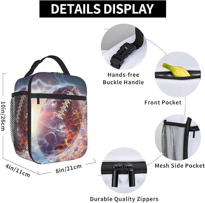 Football Lunch Box Reusable Insulated Totes Lunch Bag Thermal Cooler For Boy Girls School Men Women Beach Picnic Travel