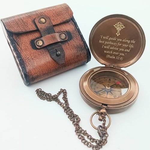 DAYOL'X Psalm 32:8 Engraved Personalized Compass - Baptism Gifts for Boys Girls, First Communion, Christian Gifts for Men for Dad from Daughter, Son, Kids