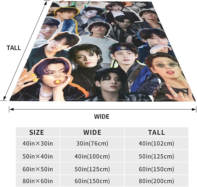 Jungkook Blanket Jeon Jung Kook Soft and Comfortable Warm Fleece Throw Full Picture of Idol Group Blankets 50"X40" Beach Blankets Gift for Dorm Room Decor Sofa Bed Camping Travel