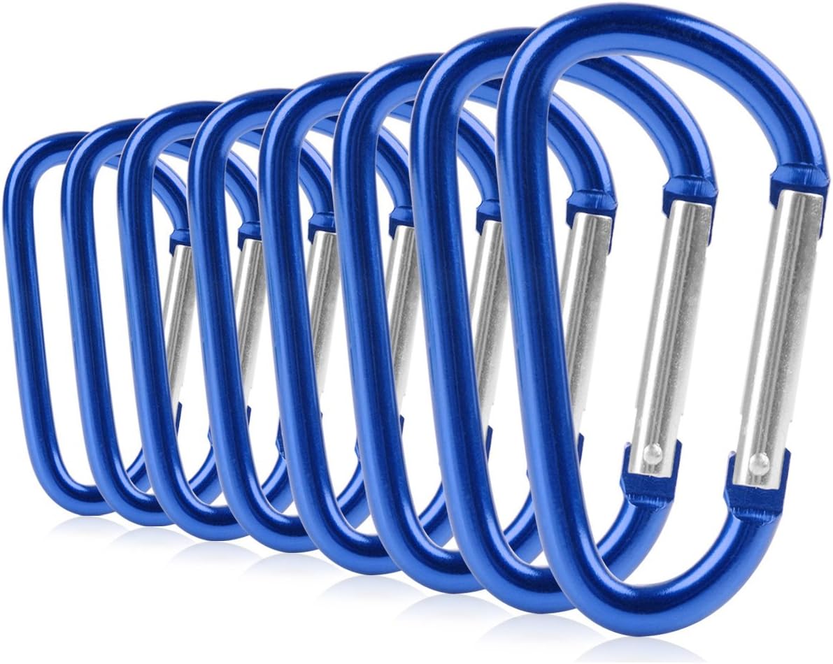 ZEINZE Carabiner Clip 3" Aluminum D-Ring Spring Loaded Gate Small Keychain Carabiners Clip Set for Outdoor Camping Mini Lock Hooks Spring Snap Link Key Chain Durable Improved Design 8 Pack