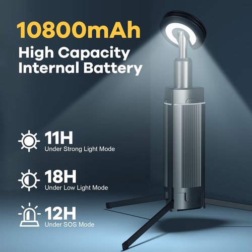 BIAT Telescopic Camping Light 1PCS, Camping Lantern Rechargeable, Led Work Light with Stand Battery Powered 10800mah, Portable Camping Lamp and Flashlight, Camping Lights for Hiking, Camping, Fishing