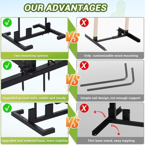 Adjustable Shooting Target Stand Set With 10 Paper Targets, Two Mounting Options for Outdoors, Stable Holder With Metal Poles and Ground Nails (Black)
