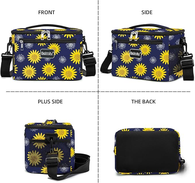 BEIMILY Lunch Bag for Women/Men,Reusable Lunch Box Small Cooler Bag Soft Sided,Leakproof Cooler Bag for Office Work Picnic Beach with Adjustable Shoulder Strap (sunflower), 2311A